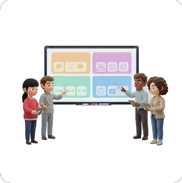 Professors treballant junts en una sala de reunions.